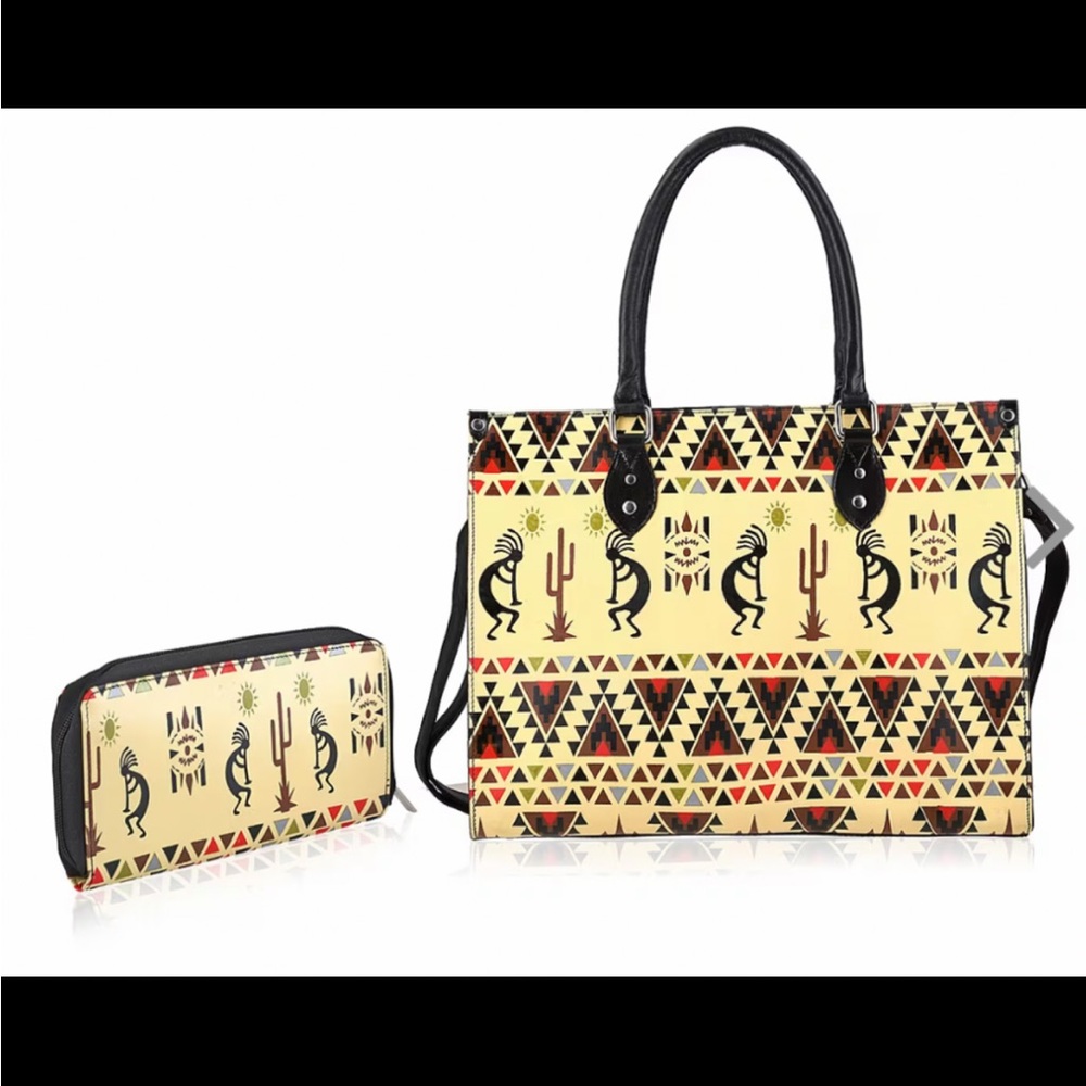 Tribal Print Tote and Clutch Set